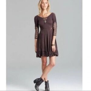 Free People Grey Long Sleeve Dress with Cut out Detail